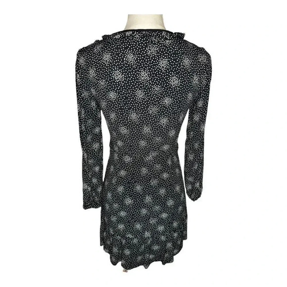 Loft Petite 0 Black & White Scattered Dot Split Neck Long Sleeved Side Zip Dress - Picture 3 of 6